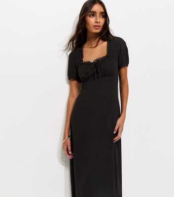 Black Crinkle Short Sleeve Milkmaid Midi Dress