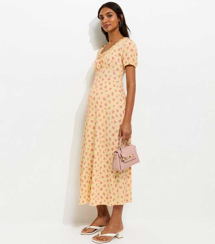Maternity Light Yellow Ditsy Milkmaid Midi Lace Trim Midi Dress | New Look Maternity Light Yellow Ditsy Milkmaid Midi Lace Trim Midi Dress | New Look