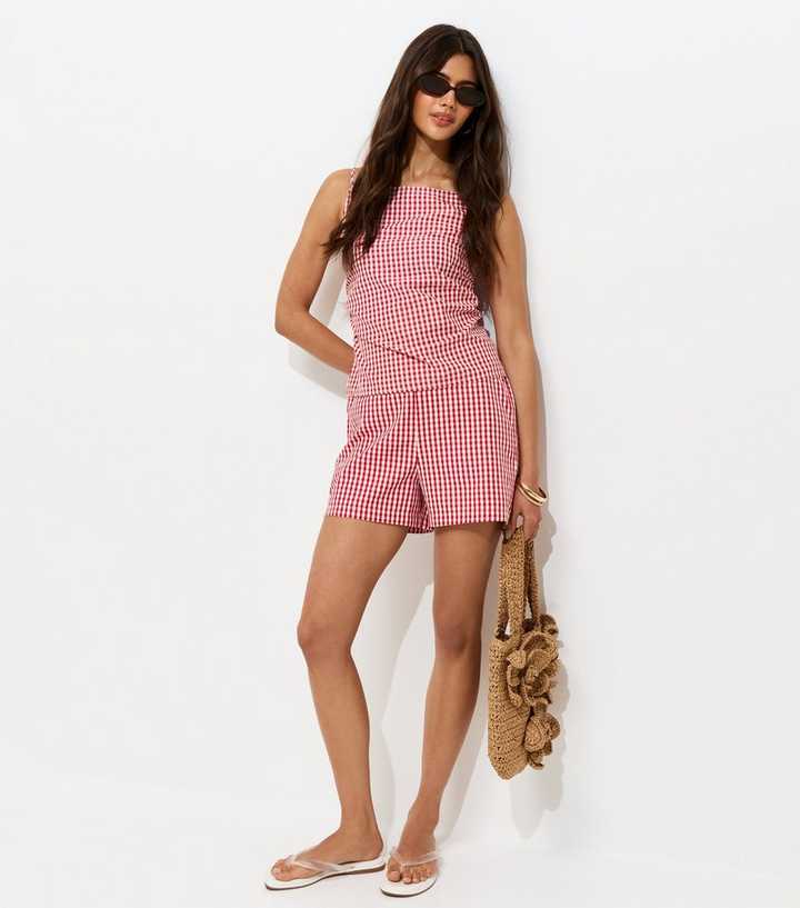 Red Gingham Print Shorts