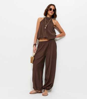 Dark Brown Cuffed Relaxed Side Slip Pocket Trousers