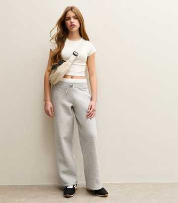 Girls Grey Contrast Waistband Wide Leg Joggers