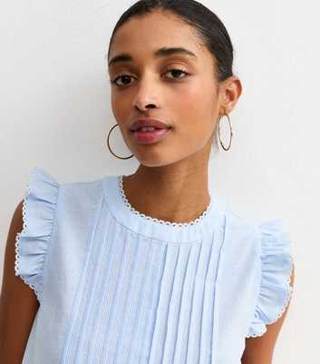 Blue Striped Pintuck Sleeveless Blouse