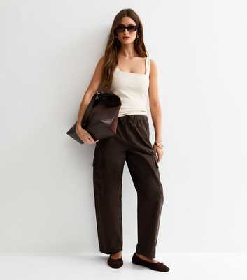 Dark Brown Barrel Leg Cargo Trousers