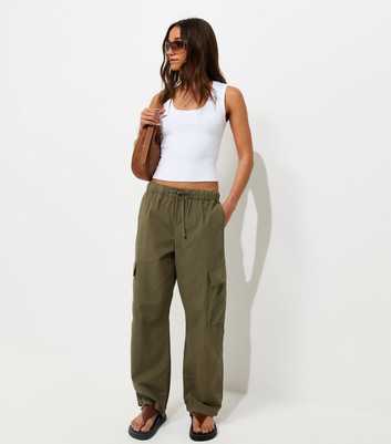 Dark Khaki Barrel Leg Cargo Trousers