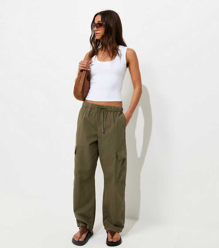 Dark Khaki Barrel Leg Cargo Trousers