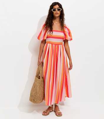 Pink Stripe Milkmaid Midi Dress