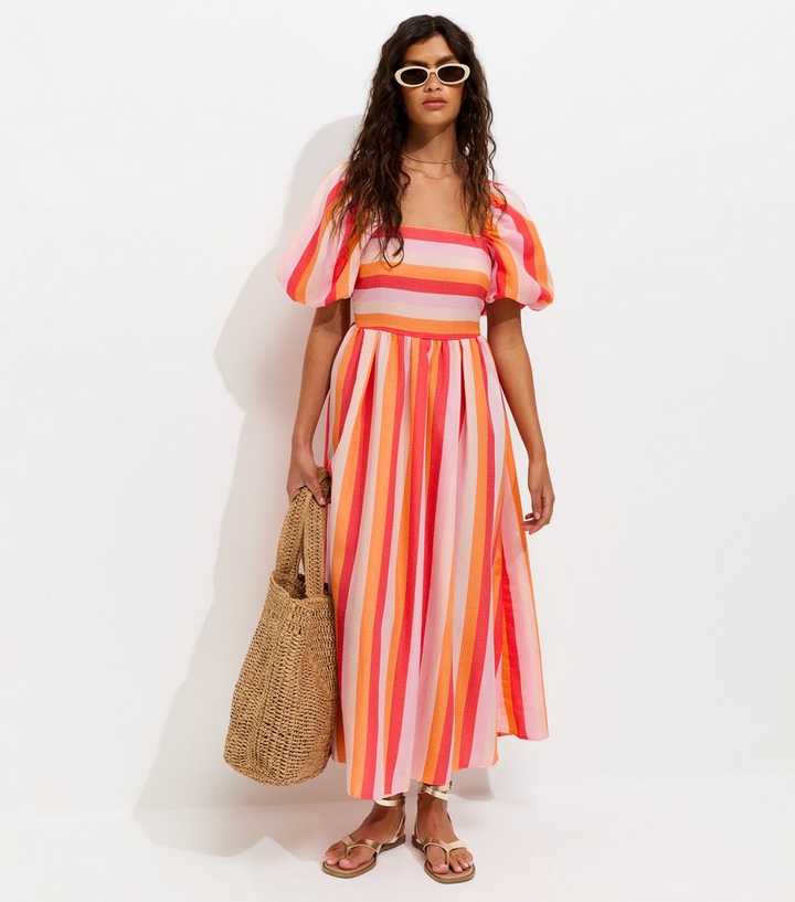 Pink Stripe Milkmaid Midi Dress