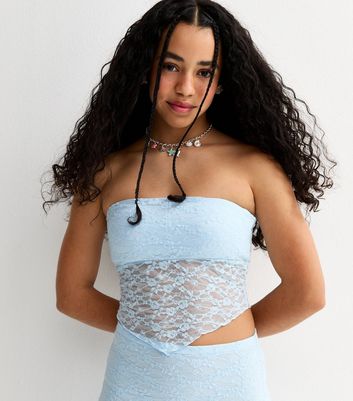 Girls Light Blue Lace Hanky Hem Bandeau Top