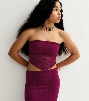 Girls Dark Pink Lace Hanky Hem Bandeau Top