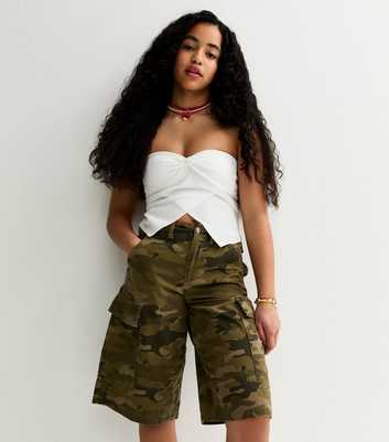 Girls White Crinkle Texture Gathered Front Bandeau Top