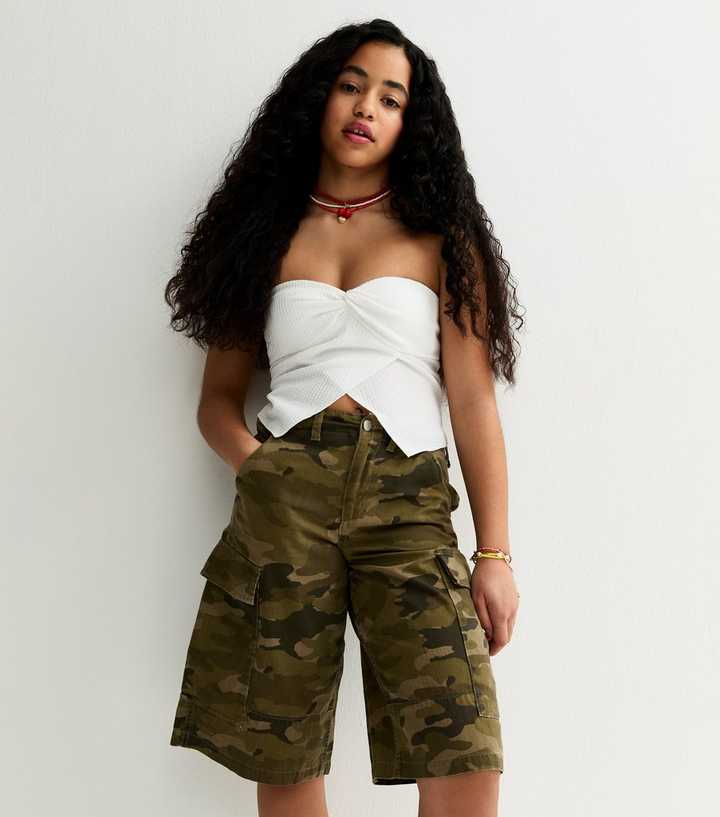 Girls White Crinkle Texture Gathered Front Bandeau Top