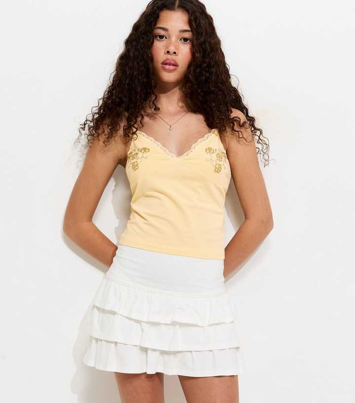Girls Light Yellow Beaded Fitted Cami Top