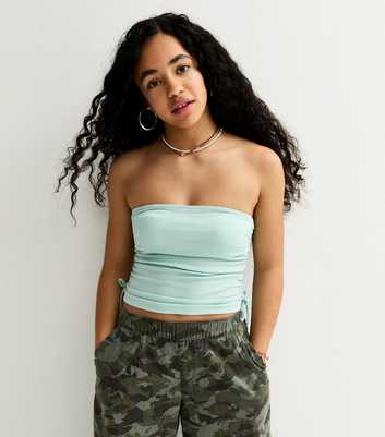 Girls Turquoise Ruched Side Tie Bandeau Top