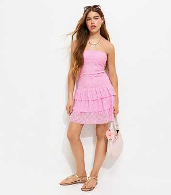 Girls Pink Lace Bandeau Rara Mini Dress