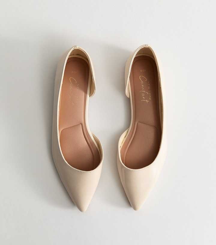 Off White Faux Leather D'Orsay Ballerina Flats