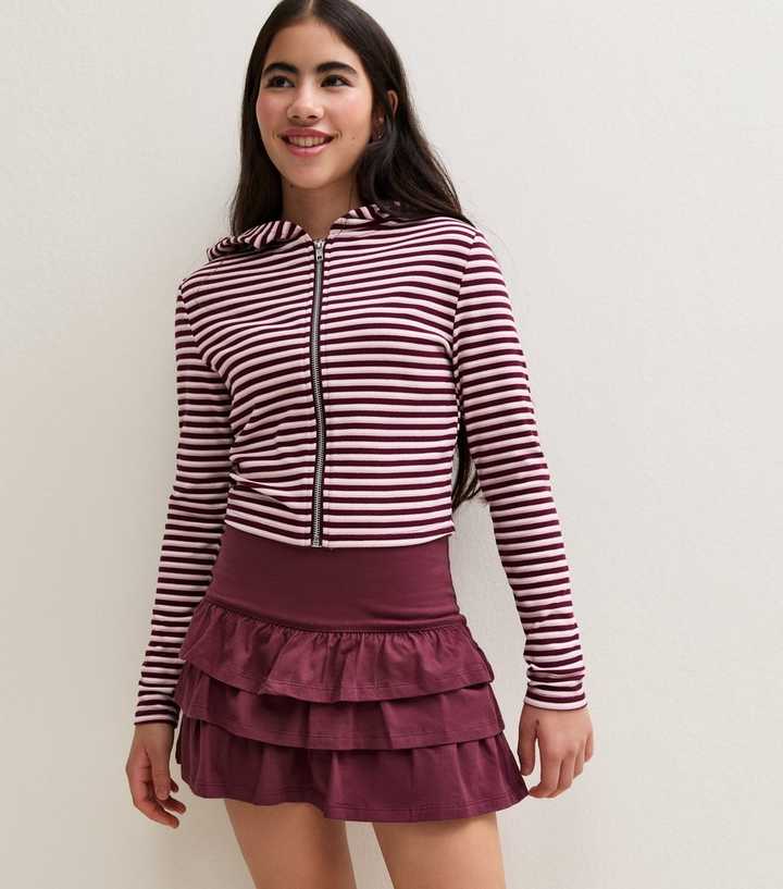 Girls Burgundy Jersey Tiered Rara Skort