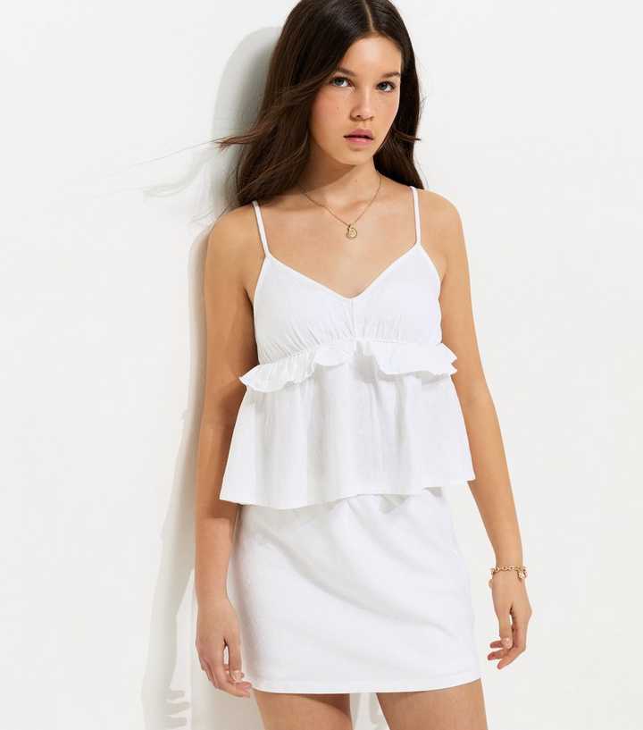 Girls White Linen Rich Skort