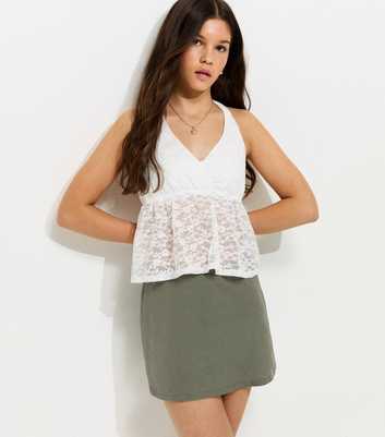 Girls Khaki Linen Rich Skort