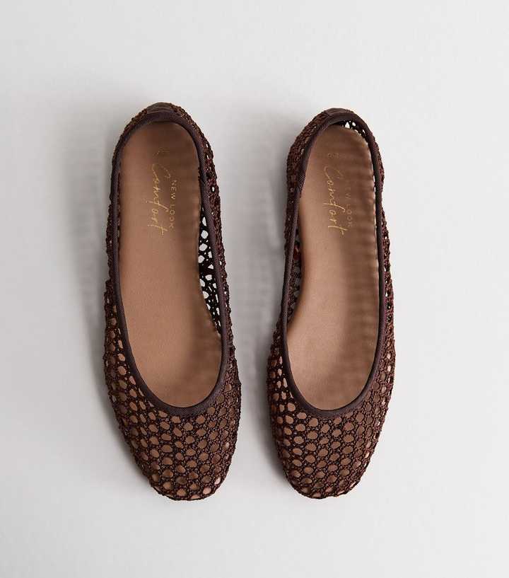 Brown Mesh Ballet Pumps