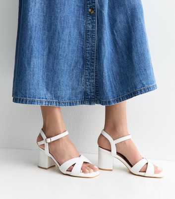 Extra Wide Fit White Cross Strap Block Heel Sandals