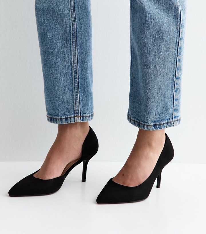 Wide Fit Black Faux Suede D'Orsay Court Shoes