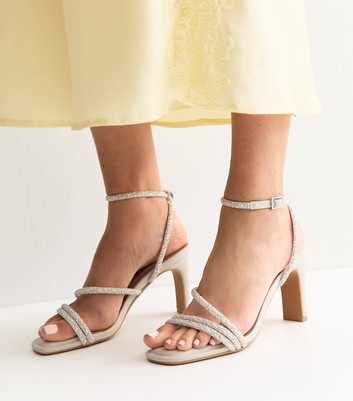 Wide Fit Off White Embellished Strap Sandals