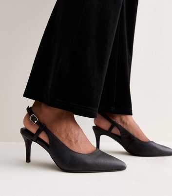 Wide Fit Black Shimmer Slingback Stiletto Heels