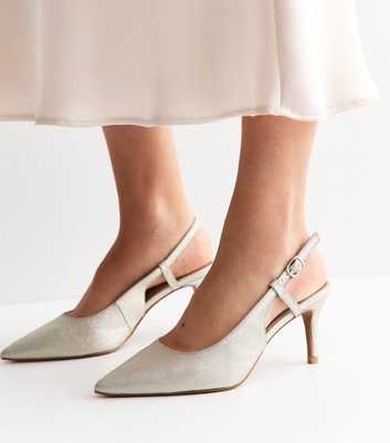 Wide Fit Silver Faux Leather Shimmer Slingback Court Shoes