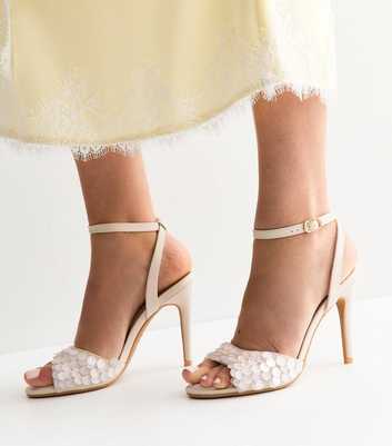 White Faux Leather Sequinned Stiletto Sandals