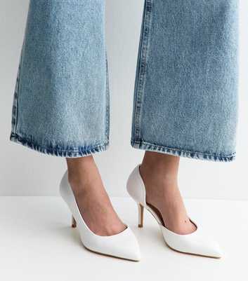 Wide Fit White Faux Leather D'Orsay Court Shoes