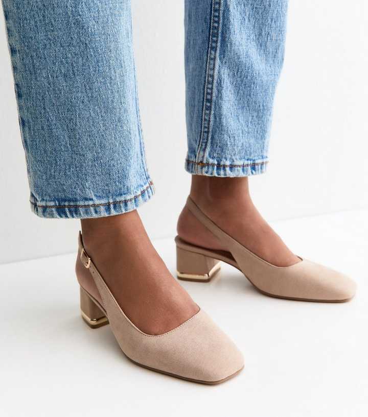 Light Brown Faux Suede Slingback Pumps