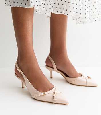 Off White Buckle Detail Patent Slingback Court Shoes