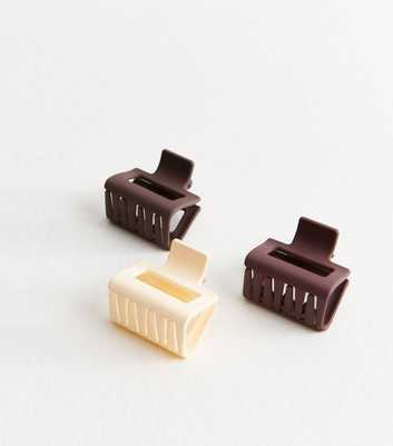 Pack of 3 Brown Matte Rectangle Hair Claw Clips