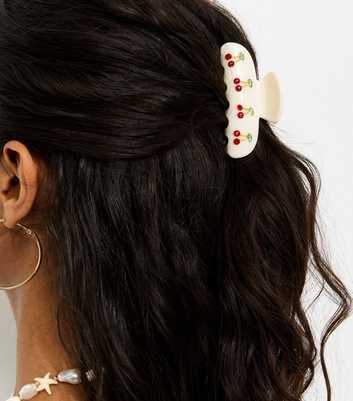 Cream Cherry Detail Hair Claw Clip