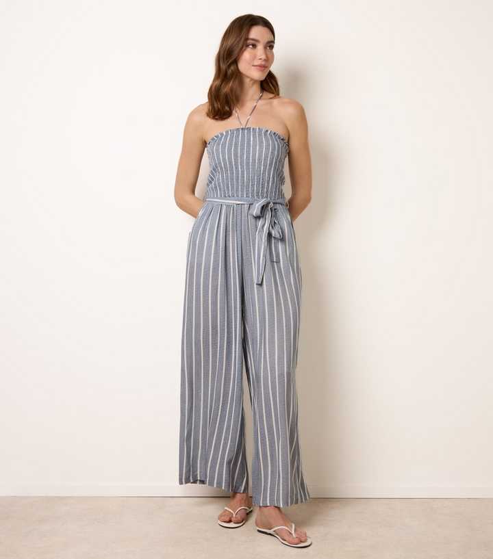 Blue Vanilla Blue Striped Halterneck Jumpsuit