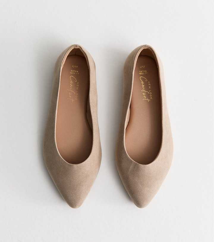 Extra Wide Fit Light Brown Faux Suede Pointed Pumps
