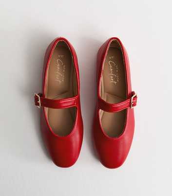 Bright Red Faux Leather Mary Jane Ballet Pumps