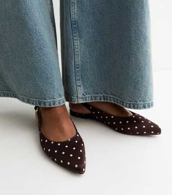 Brown Satin Polka Dot Sling Back Pumps