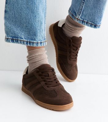 Brown Faux Suede Lace Up Low Top Trainers
