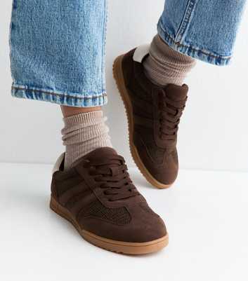 Brown Faux Suede Lace Up Low Top Trainers