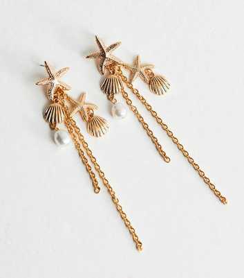 Gold Tone Starfish Chain Drop Earrings