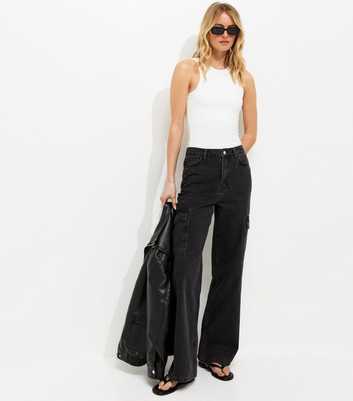 Tall Washed Black Cargo Pocket Jeans
