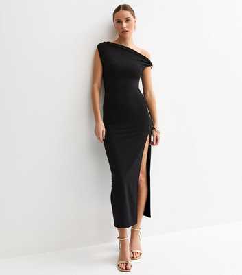 Black Jersey Off The Shoulder Midi Dress