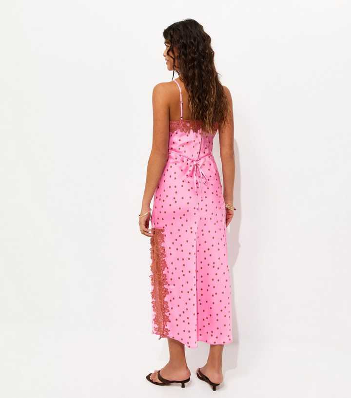 Pink Lace Trim Polka Dot Cami Midi Dress | New Look