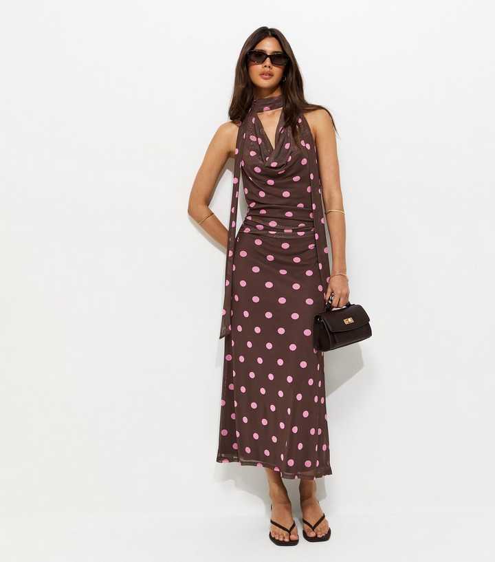 princess polly baby blue dress Nellie Maxi Dress Brown Polka Dot