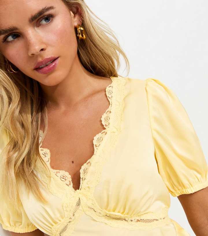 Petite Yellow Lace Trimmed Satin Midi Dress