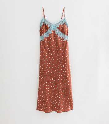 Maternity Brown Spot Print Lace Trim Midi Dress