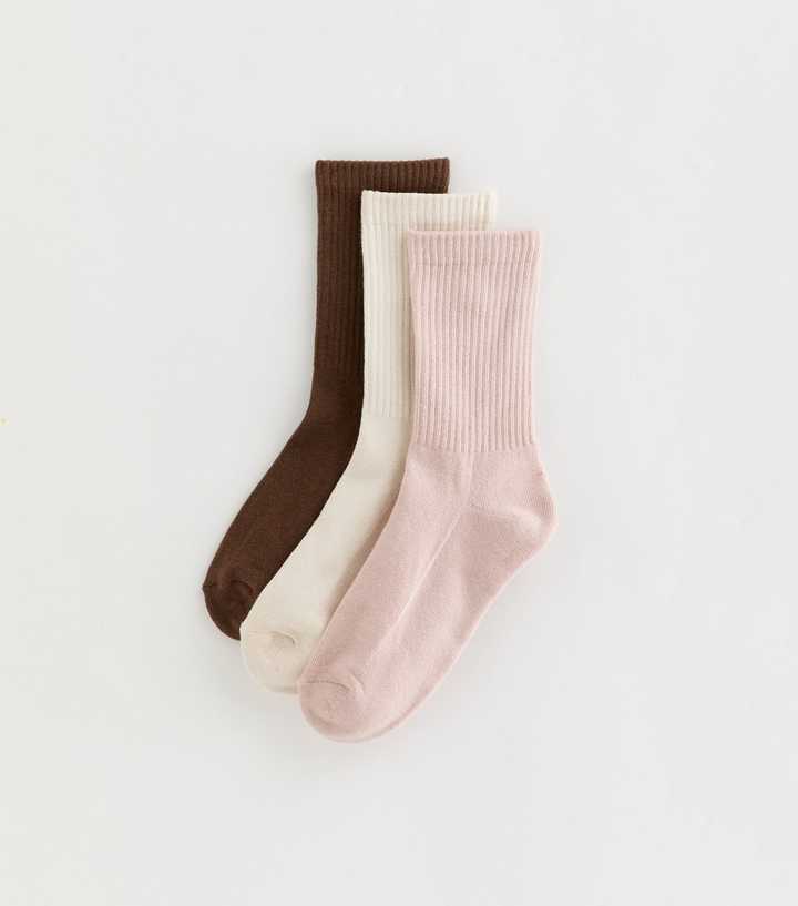 Pack of 3 Pink Plain Ribbed Tube Socks