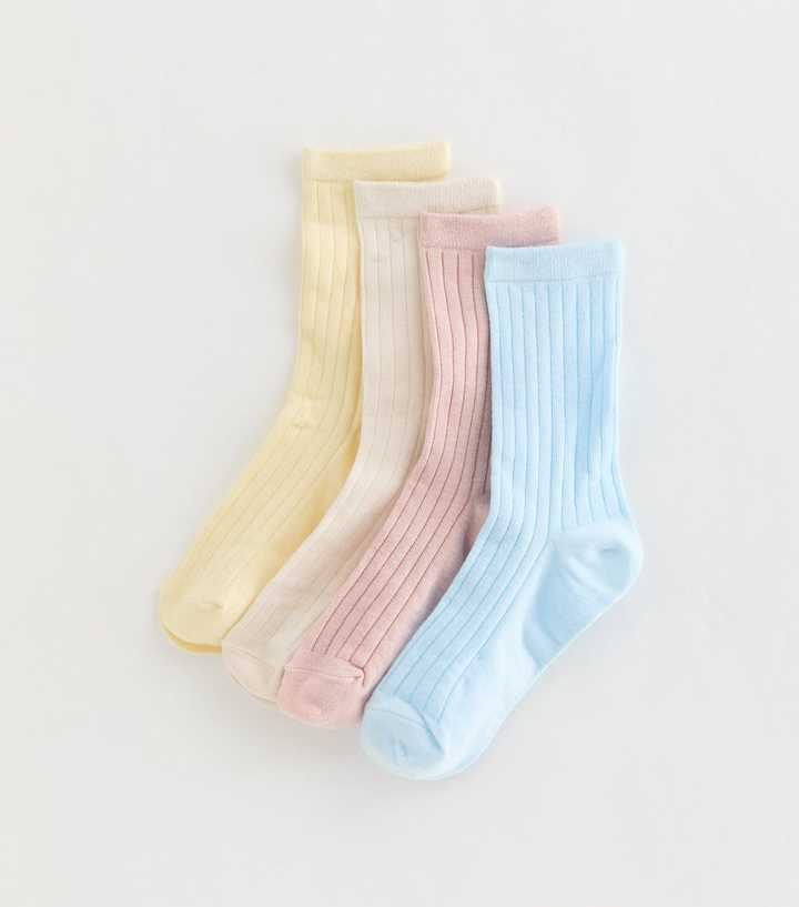 Pack of 4 Multicolour Pastel Ribbed Ankle Socks