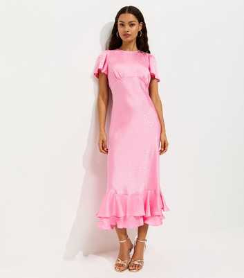 Petite Light Pink Feather Jacquard Satin Midi Dress